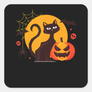 spinnengeschenk Halloween Zwarte Kat Spin Pompoe Vierkante Sticker