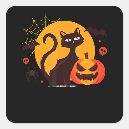 spinnengeschenk | Halloween Zwarte Kat Spin Pompoe Vierkante Sticker (Voorkant)