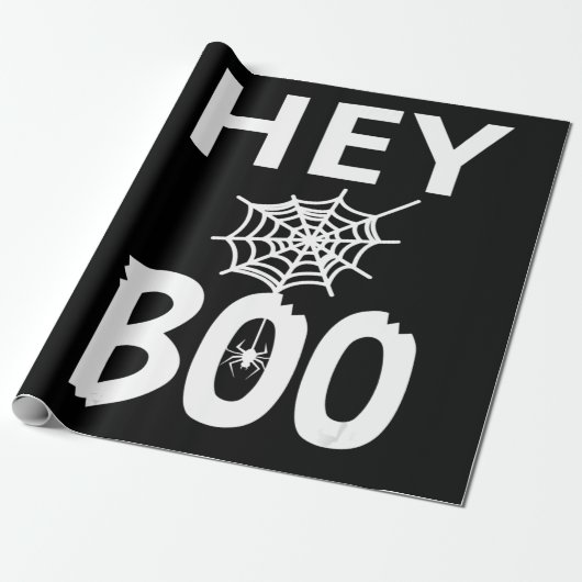 spinnengeschenk | Hey Boo Halloween Grappig Spinne Cadeaupapier (Uitgerold)
