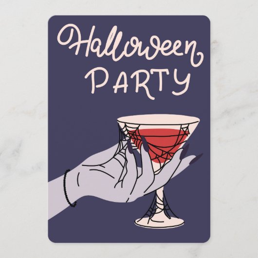 Spinnenweb Cocktail Halloween Feest Feestdagenkaart (Voorkant)
