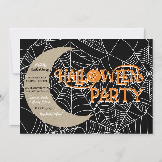 Spinnenweb Halvemaan Halloween Verkleedfeest Kaart (Voorkant)