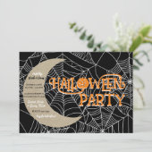 Spinnenweb Halvemaan Halloween Verkleedfeest Kaart (Staand voorkant)