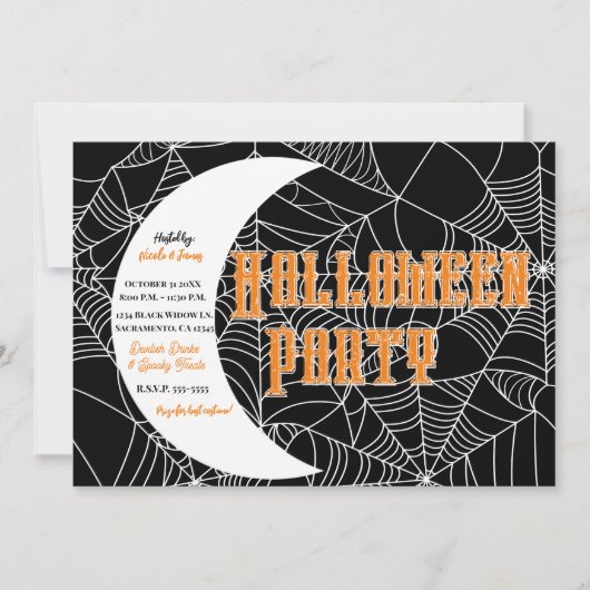 Spinnenweb Halvemaan Halloween Verkleedfeest Kaart (Voorkant)
