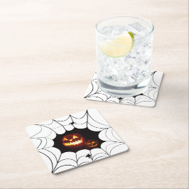 Spinnenweb met pompoenen kartonnen onderzetters