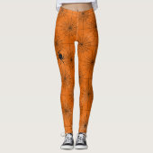 Spinnenweb met spinnen op Oranje Halloween Leggings (Voorkant)