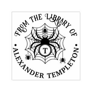 Spinnenweb & Spinnen Bibliotheek Boek Naam Initiaa Zelfinktende Stempel