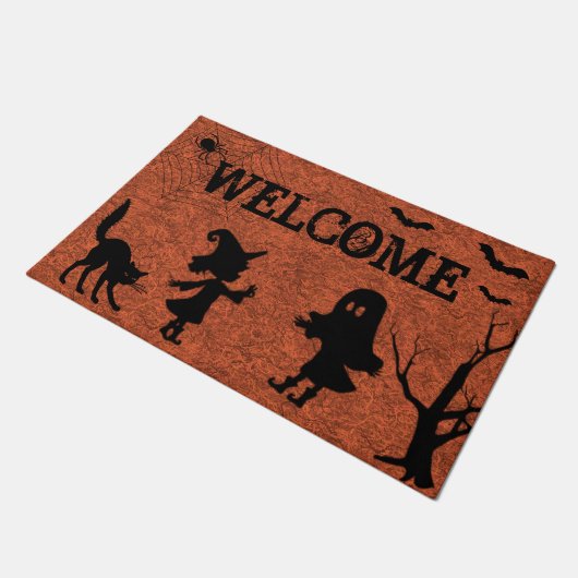 Spinnenweb Zwart Kat Halloween Deurmat (Schuin)