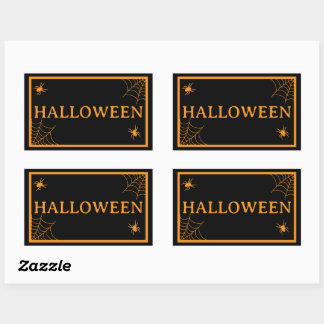 Spinnenweb Zwart Oranje Halloween Woord Rechthoekige Sticker
