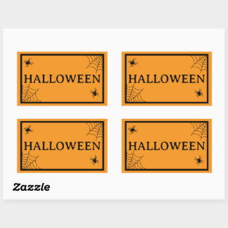 Spinnenweb Zwart Oranje Halloween Woord Rechthoekige Sticker