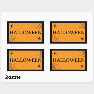 Spinnenweb Zwart Oranje Halloween Woord Rechthoekige Sticker