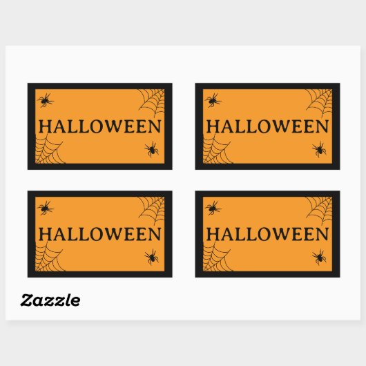Spinnenweb Zwart Oranje Halloween Woord Rechthoekige Sticker (Vel)