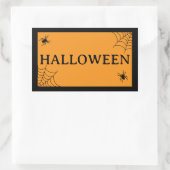Spinnenweb Zwart Oranje Halloween Woord Rechthoekige Sticker (Tas)