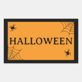 Spinnenweb Zwart Oranje Halloween Woord Rechthoekige Sticker (Voorkant)
