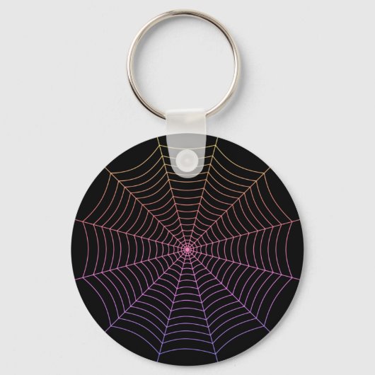 Spinnenweb zwart paars oranje Halloween patroon Sleutelhanger (Voorkant)