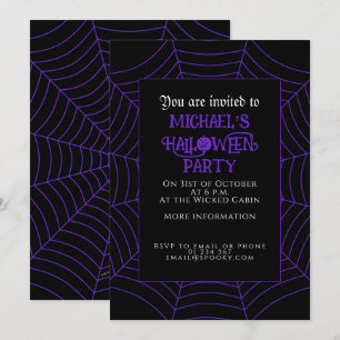 Spinnenweb zwart paars wit Halloween-feest Kaart