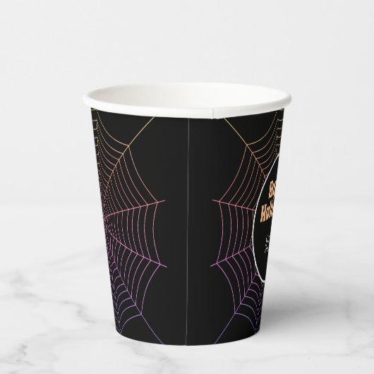 Spinnenweb zwart paarse sinaasappel Halloween Jouw Papieren Bekers (Rechts)