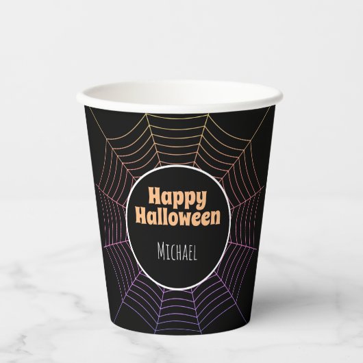 Spinnenweb zwart paarse sinaasappel Halloween Jouw Papieren Bekers (Voorkant)