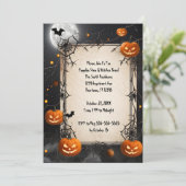 Spinnenwebben en Jack-O-Lanterns Halloween Kaart (Staand voorkant)