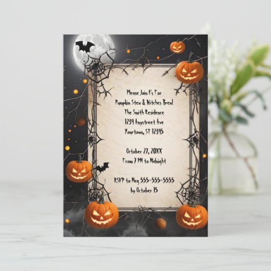 Spinnenwebben en Jack-O-Lanterns Halloween Kaart (Staand voorkant)