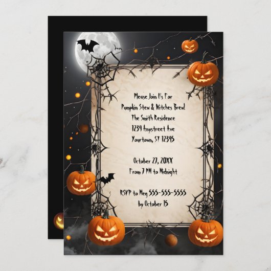 Spinnenwebben en Jack-O-Lanterns Halloween Kaart (Voorkant / Achterkant)