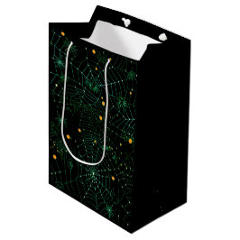 Spinnenwebben en Stippen Modern Zwart Halloween Medium Cadeauzakje