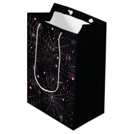Spinnenwebben en Stippen Modern Zwart Halloween Medium Cadeauzakje