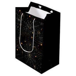 Spinnenwebben en Stippen Modern Zwart Halloween Medium Cadeauzakje