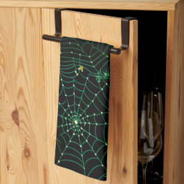 Spinnenwebben en Stippen Modern Zwart Halloween Theedoek