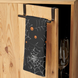 Spinnenwebben en Stippen Modern Zwart Halloween Theedoek