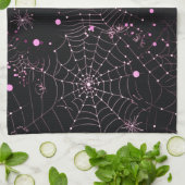 Spinnenwebben en Stippen Modern Zwart Halloween Theedoek (Gevouwen)