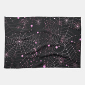 Spinnenwebben en Stippen Modern Zwart Halloween Theedoek (Horizontaal)