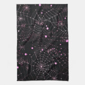 Spinnenwebben en Stippen Modern Zwart Halloween Theedoek (Verticaal)
