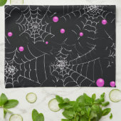 Spinnenwebben en Stippen Modern Zwart Halloween Theedoek (Gevouwen)