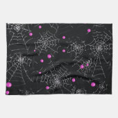 Spinnenwebben en Stippen Modern Zwart Halloween Theedoek (Horizontaal)