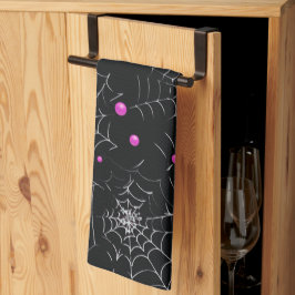 Spinnenwebben en Stippen Modern Zwart Halloween Theedoek