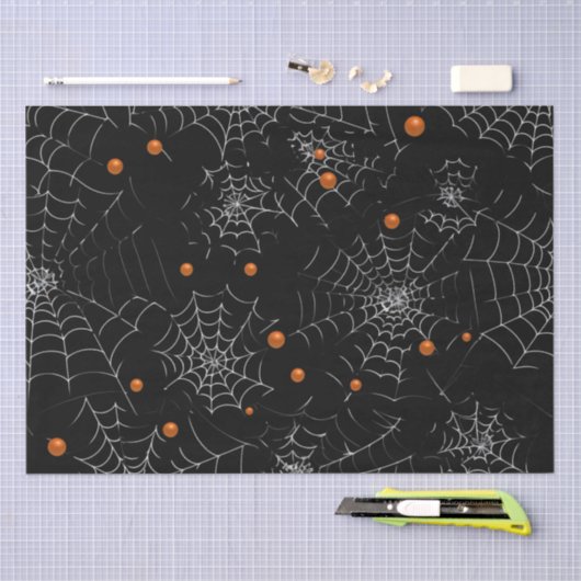 Spinnenwebben en Stippen Modern Zwart Halloween Tissuepapier (Craft)