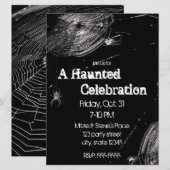 Spinnenwebben en witte spinnen Halloween Party Kaart (Voorkant / Achterkant)