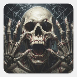 Spinnenwebben, Schedel en Botten Griezelige Hallow Vierkante Sticker