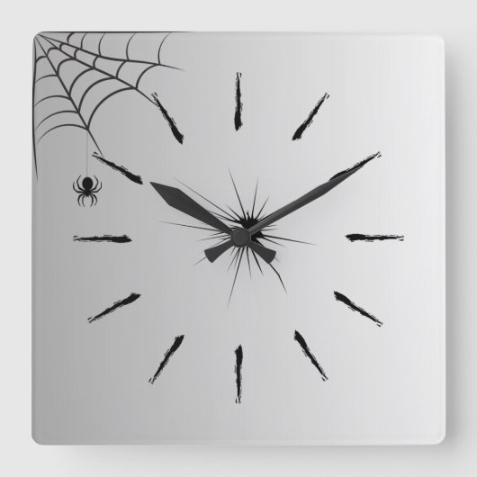 Spinnenweben Wanduhr Elegantes Weiß Schwarz Design Vierkante Klok (Voorkant)