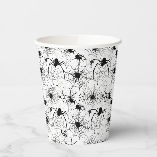 Spinnenwebpatroon Halloween Papieren Bekers (Links)