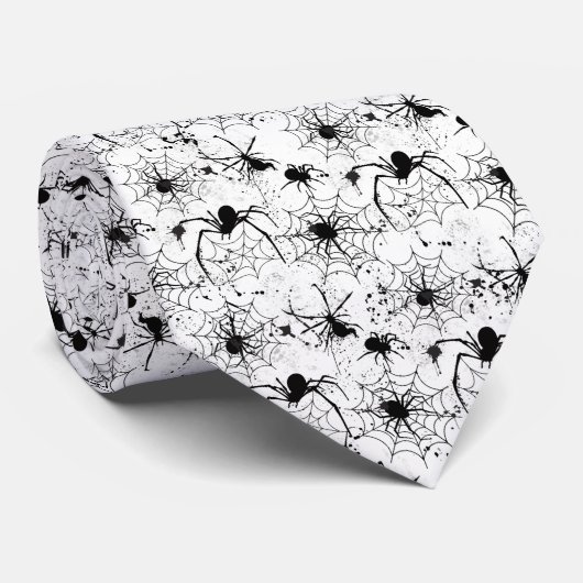 Spinnenwebpatroon Halloween Stropdas (Opgerold)