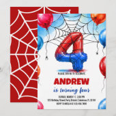 Spinneweb Held Rood Blau Ballon Verjaardag Kaart (Voorkant / Achterkant)
