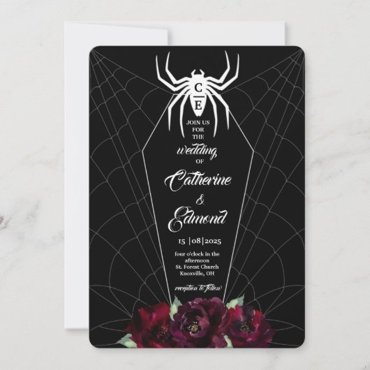 Spinneweb Kist Zwart Wit Hallowedding Kaart (Voorkant)
