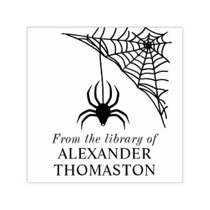 Spinneweb met hangende spin Bibliotheek Boeknaam Zelfinktende Stempel