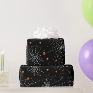 Spinnewebben en Stippen Modern Zwart Halloween Cadeaupapier