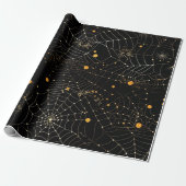 Spinnewebben en Stippen Modern Zwart Halloween Cadeaupapier (Uitgerold)
