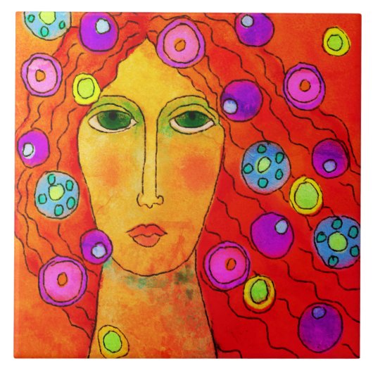 Spinning Abstract digitaal portret van een vrouw Tegeltje (Voorkant)