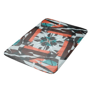 Spinning Tegel Design in Sinaasappel, zwart en Aqu Badmat