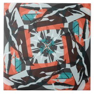 Spinning Tegel Design in Sinaasappel, zwart en Aqu Tegeltje