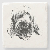 Spinone Dog Coaster – Black & White Ink Headshot Stenen Onderzetter (Voorkant)